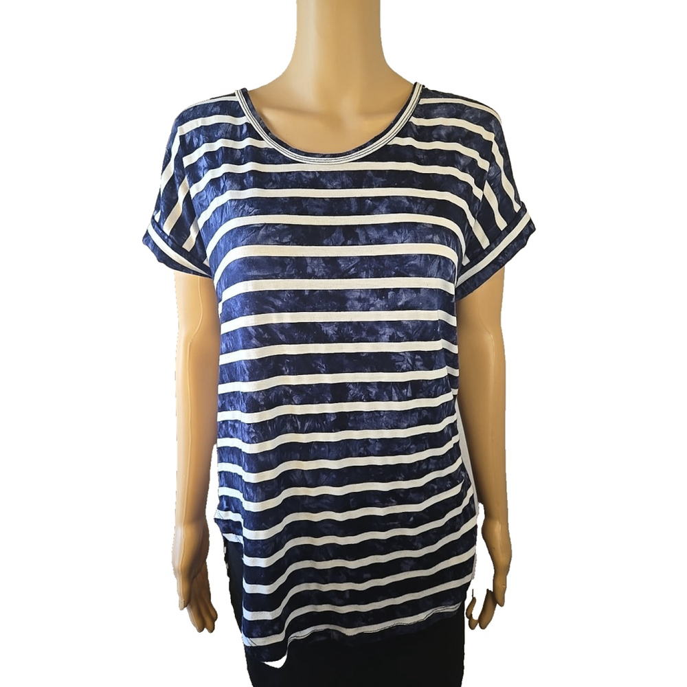Saint Tropez West women's Blue White Striped Short Sleeve Tee Size Small